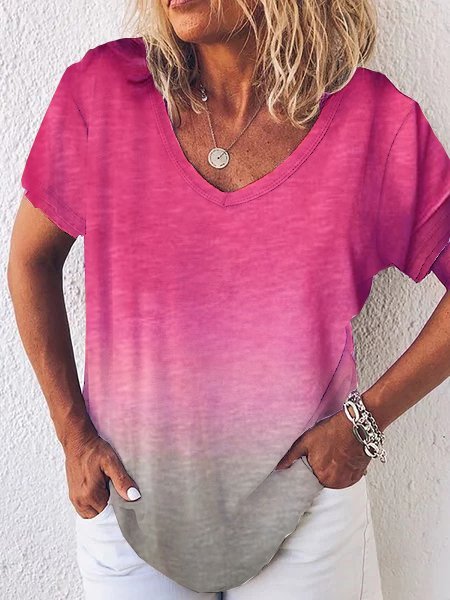 Gradient Color Short Sleeve Shirts Women s Clothing V Neck Short Sleeve Printed T Shirts 