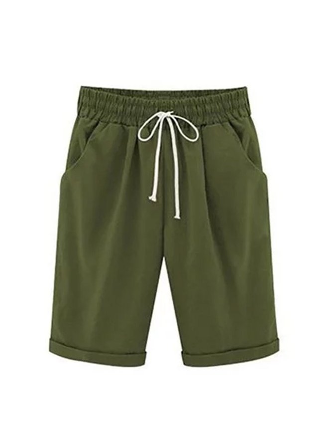 JFN Elastic Waist Solid Causal Pockets Shorts