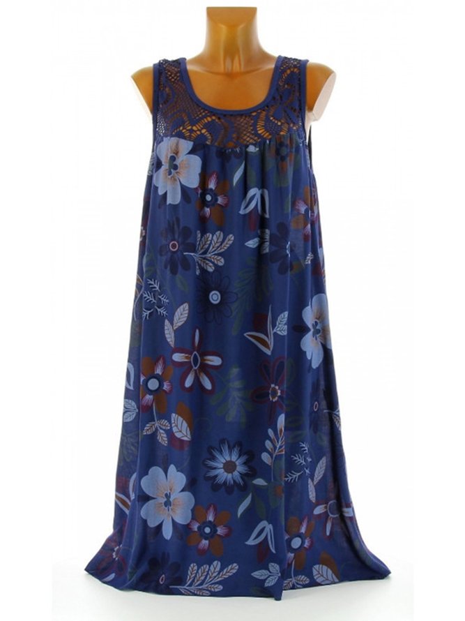 Summer Floral Casual Holiday Crew Neck Sleeveless Paneled Printed Dress