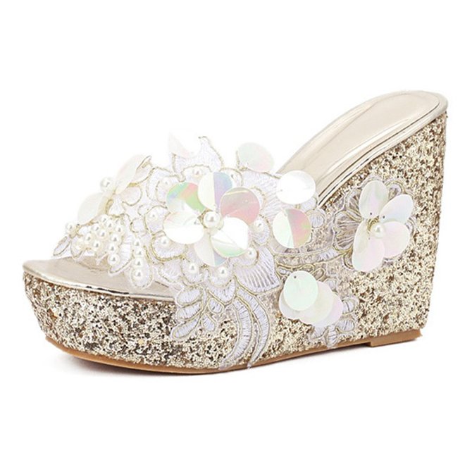 slippers with small wedge heel