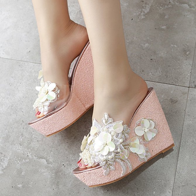 slippers with small wedge heel