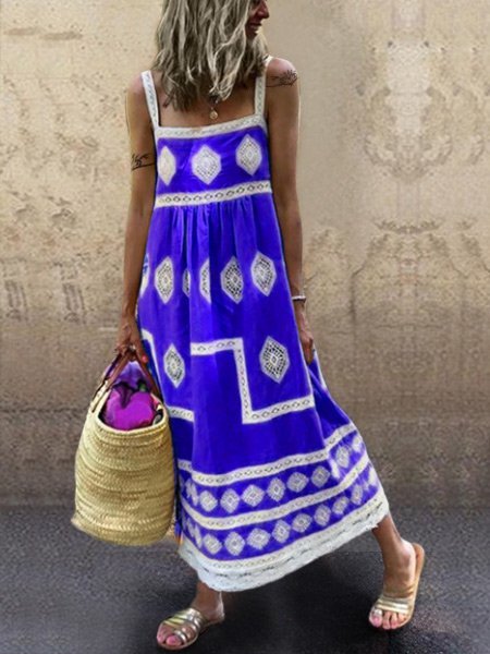 Women Fashion Bohemian Loose Casual Plus Size Sleeveless Maxi Dress