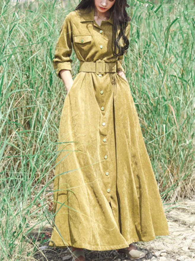Velvet Long Sleeve Casual Solid Knitting Dress