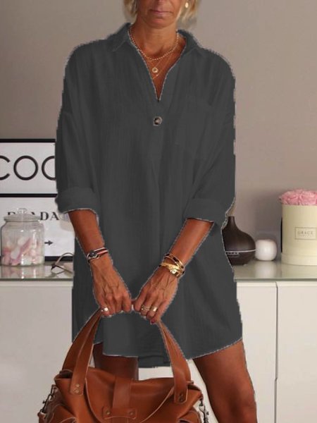Casual V Neck Cotton Plain Knitting Dress