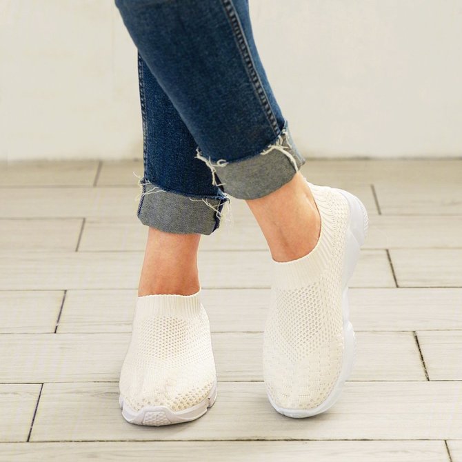 JFN Women Breathable Elastic Cloth Sneakers Platform Slip On Sneakers