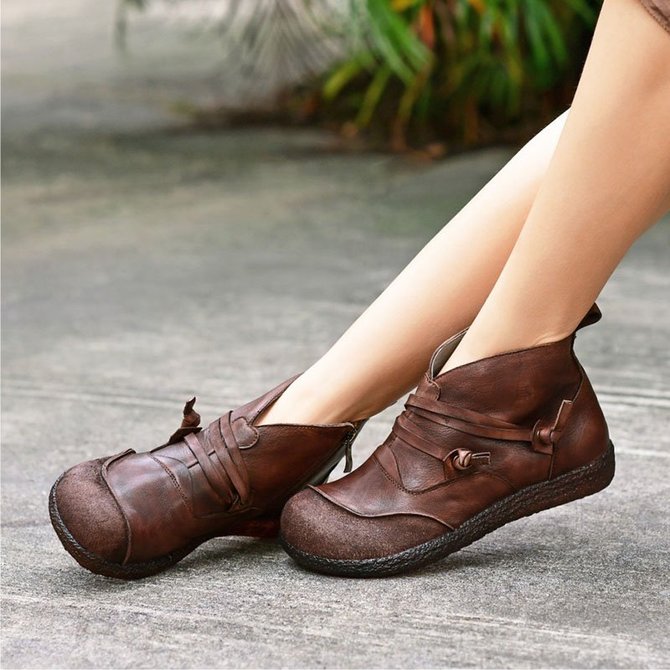 JFN  Flat Heel Spring Casual Leather Boots