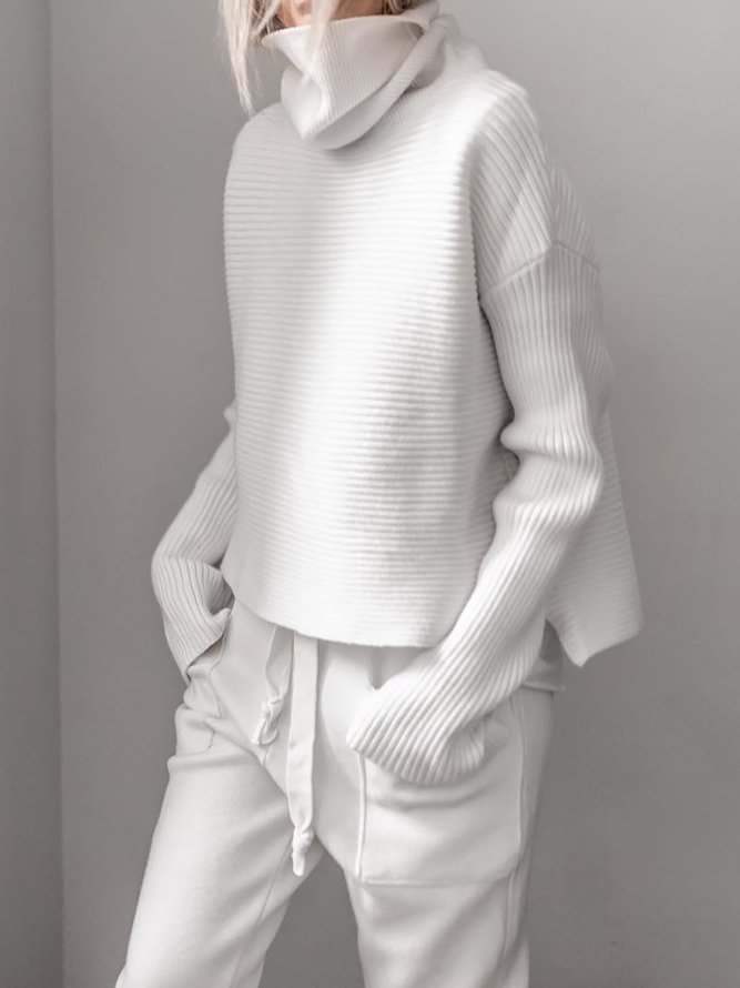 Turtleneck Knitted Two Pieces Pants Two-Piece Set