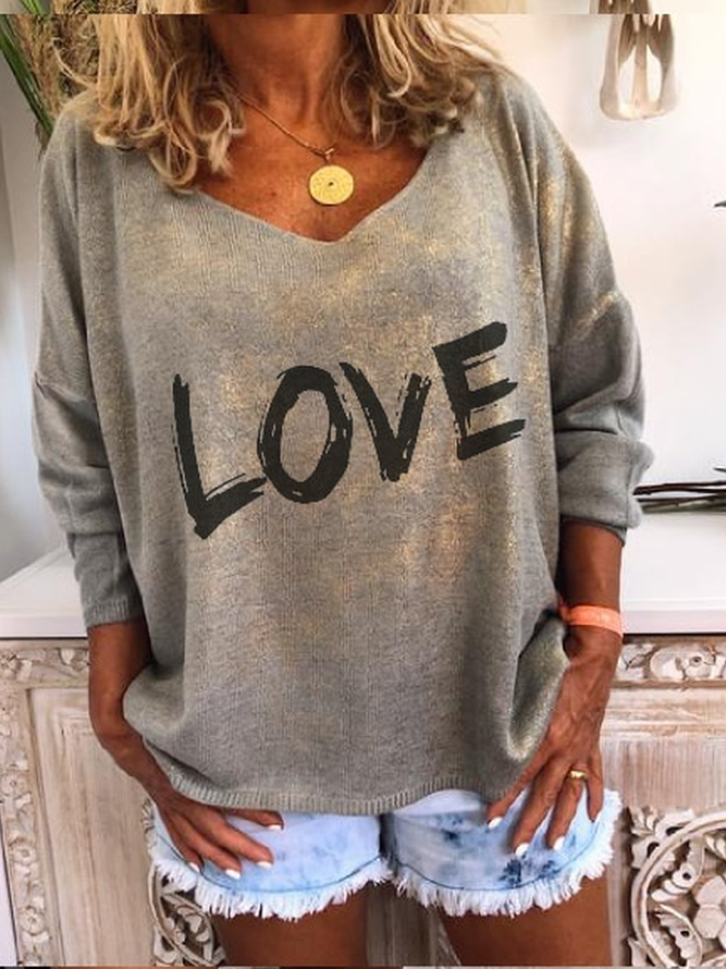 Knitted Long Sleeve Letter Sweetheart Sweater