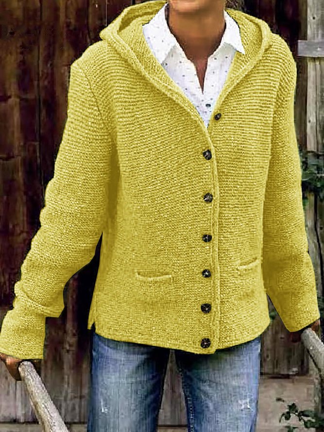 Winter Casual Regular Fit Solid Buttoned Hooded Cardigan
