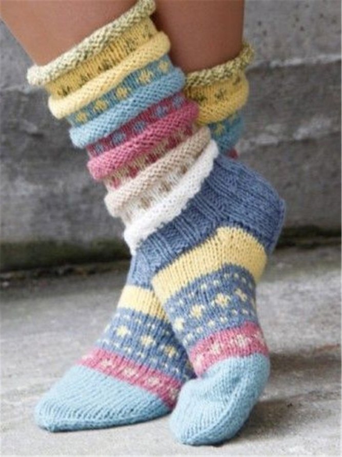 Side view of Justfashionnow Blue Socks Autumn Casual Wool/knitting Socks