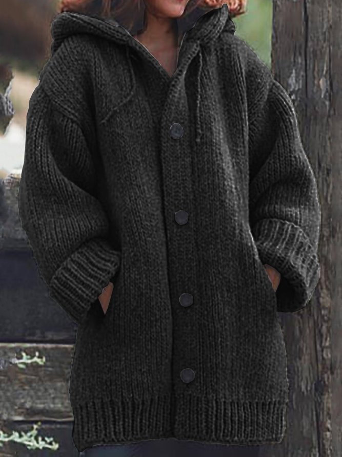 buttoned hooded knitted cardigan