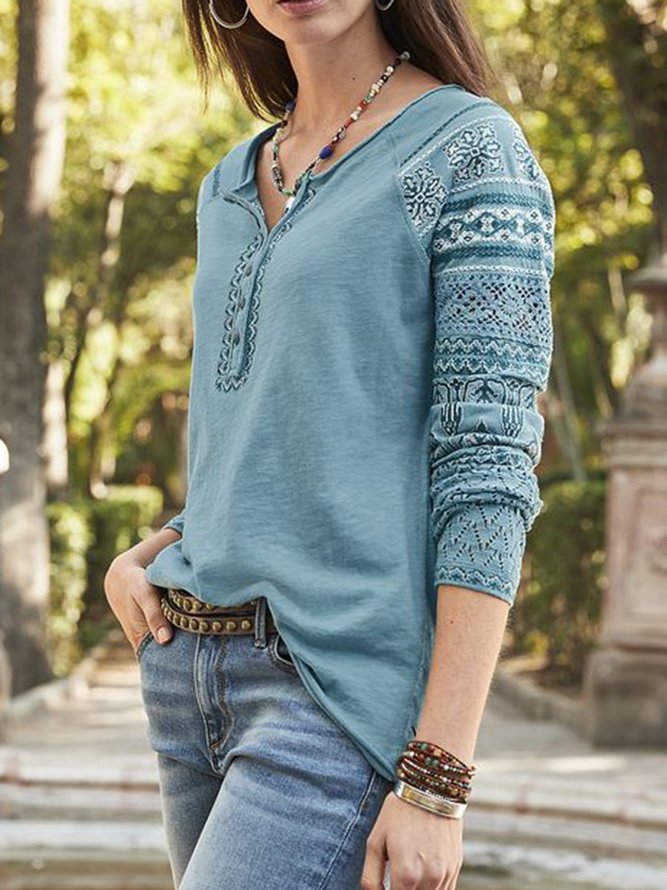 Long Sleeve Cotton V Neck Top