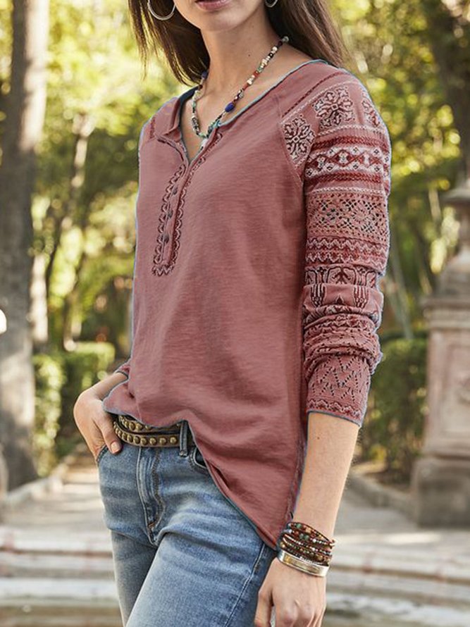 Long Sleeve Cotton V Neck Top