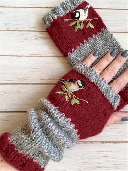 Autumn Winter Casual Basic Flora Knitted Gloves