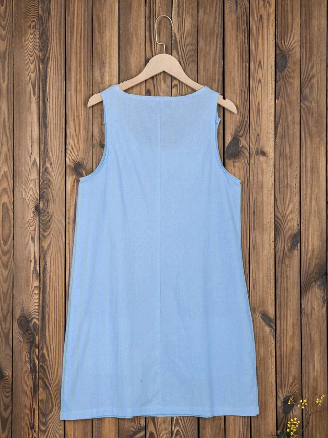 JFN Round Neck Sleeveless Buttoned Plain Causal Mini Dresses
