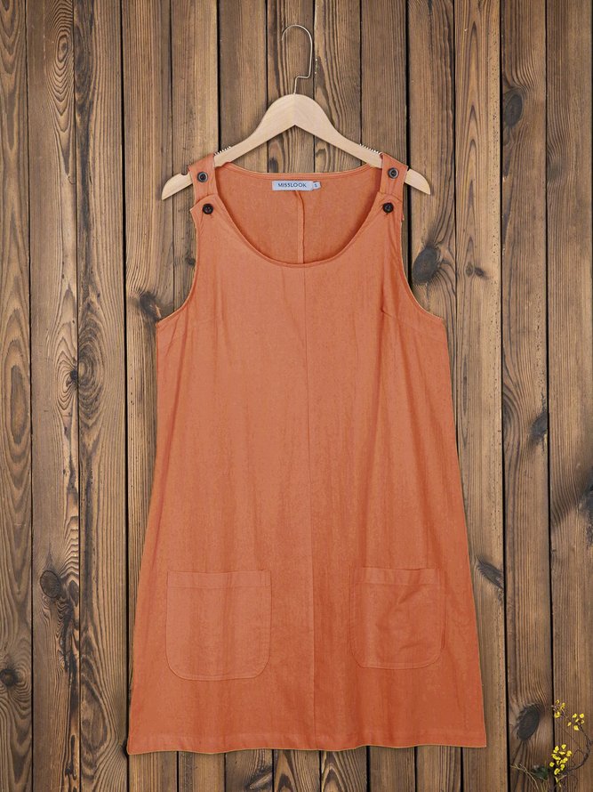 JFN Round Neck Sleeveless Buttoned Plain Causal Mini Dresses