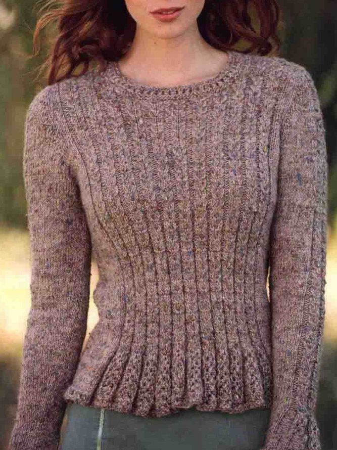 Purplish Red Cotton-Blend Long Sleeve Paneled Plain Sweater