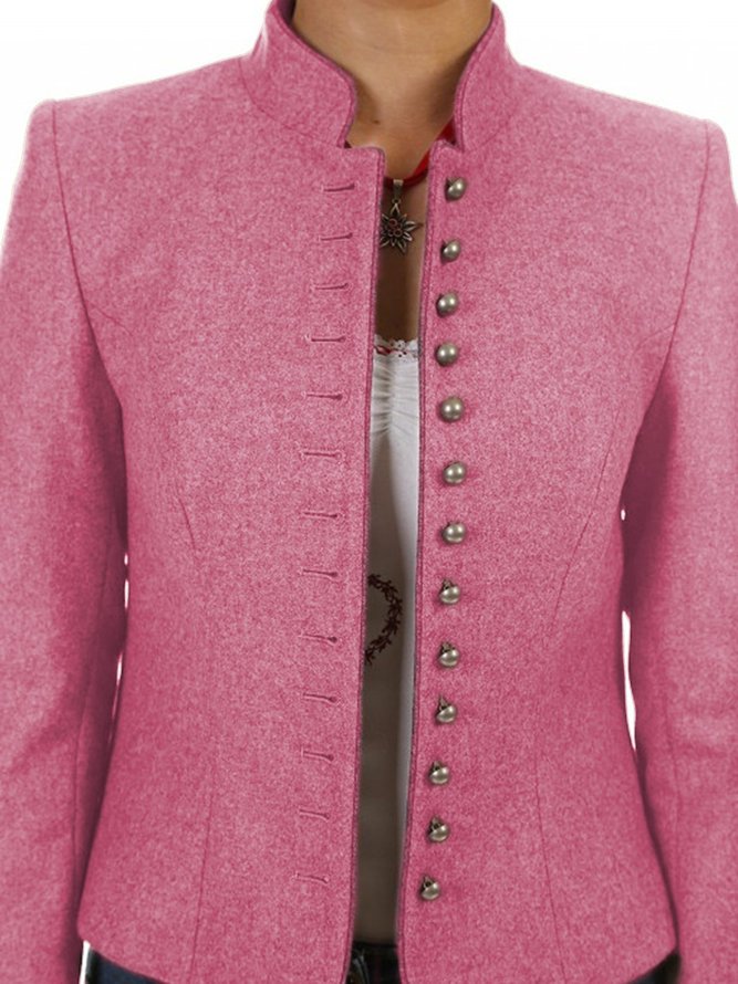 Solid Buttoned Jacket Coat