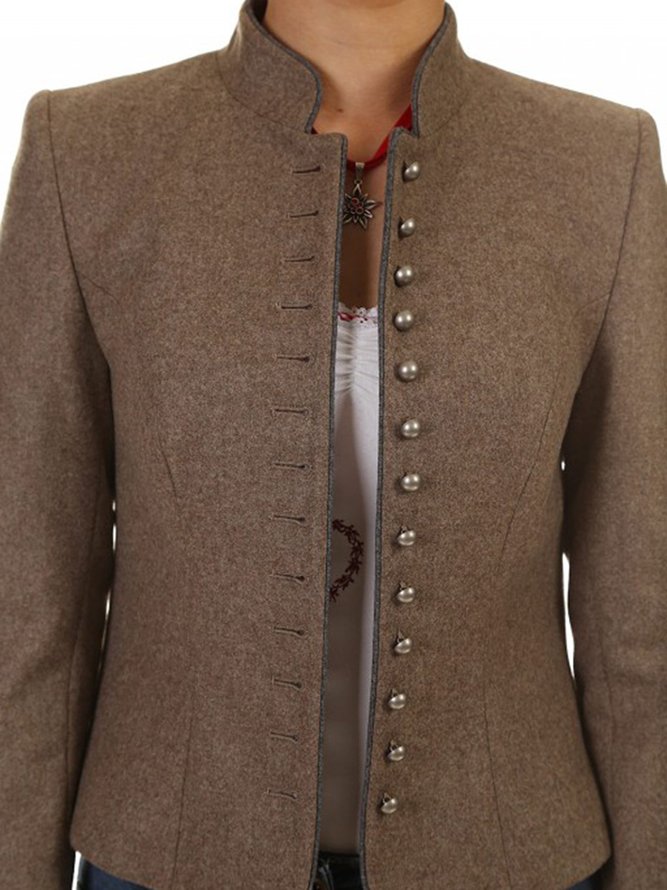 Solid Buttoned Jacket Coat