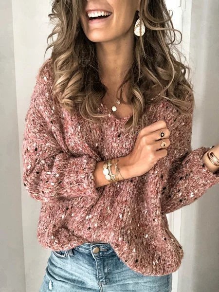 Red V Neck Long Sleeve Sweater