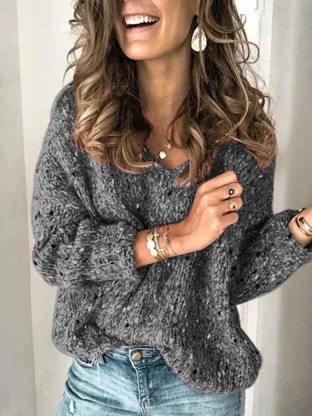 Red V Neck Long Sleeve Sweater