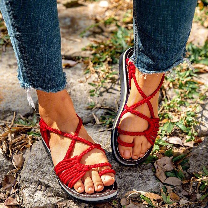 2018 Summer Handmade Breathable Bandage Beach Flat Sandals