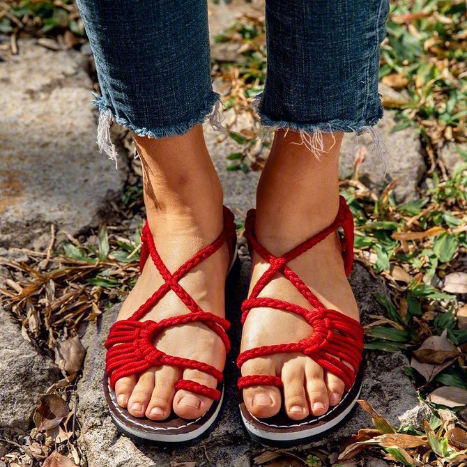 2018 Summer Handmade Breathable Bandage Beach Flat Sandals