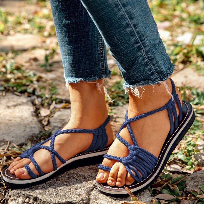 2018 Summer Handmade Breathable Bandage Beach Flat Sandals