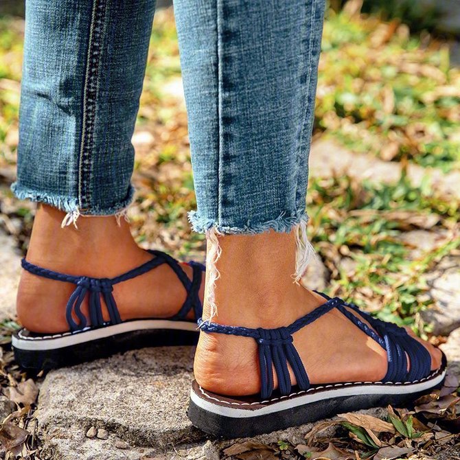 2018 Summer Handmade Breathable Bandage Beach Flat Sandals