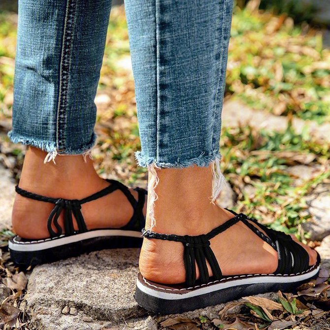 2018 Summer Handmade Breathable Bandage Beach Flat Sandals