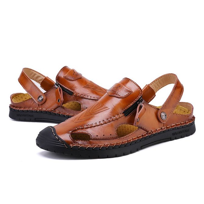 Large Size Men Hand Stitching Leather Anti-collision Non-slip Casual Sandals