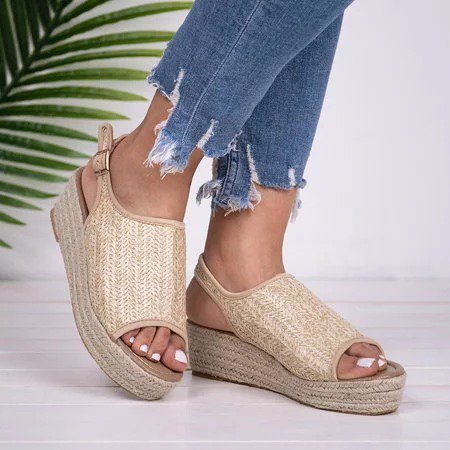 Women's Platform Weaving Peep Toe Buckle Sandals