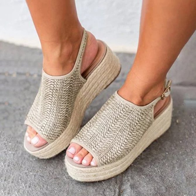 Women's Platform Weaving Peep Toe Buckle Sandals
