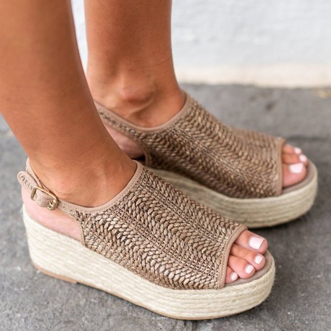 Women's Platform Weaving Peep Toe Buckle Sandals