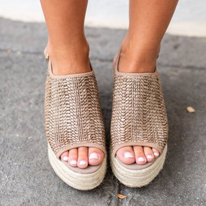 Women's Platform Weaving Peep Toe Buckle Sandals