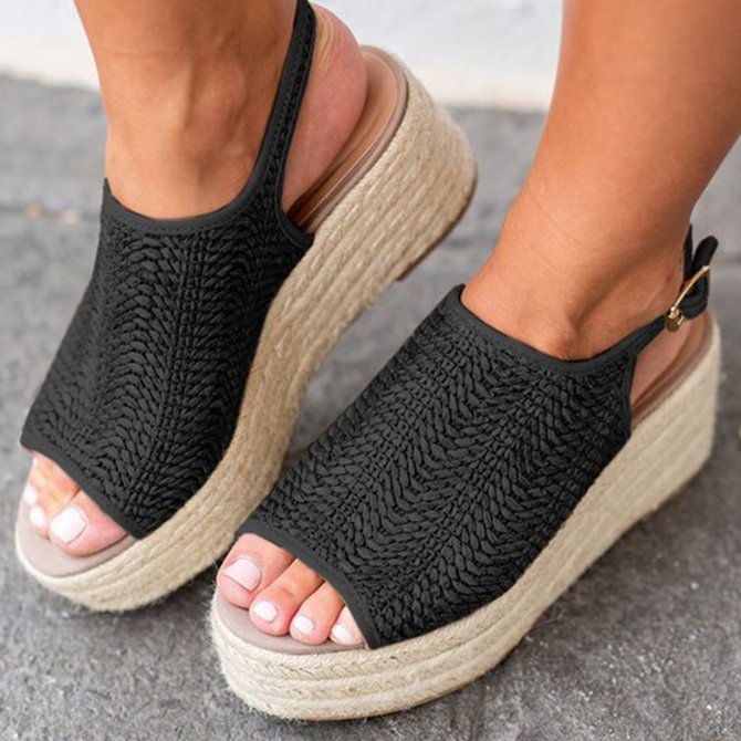 Women's Platform Weaving Peep Toe Buckle Sandals