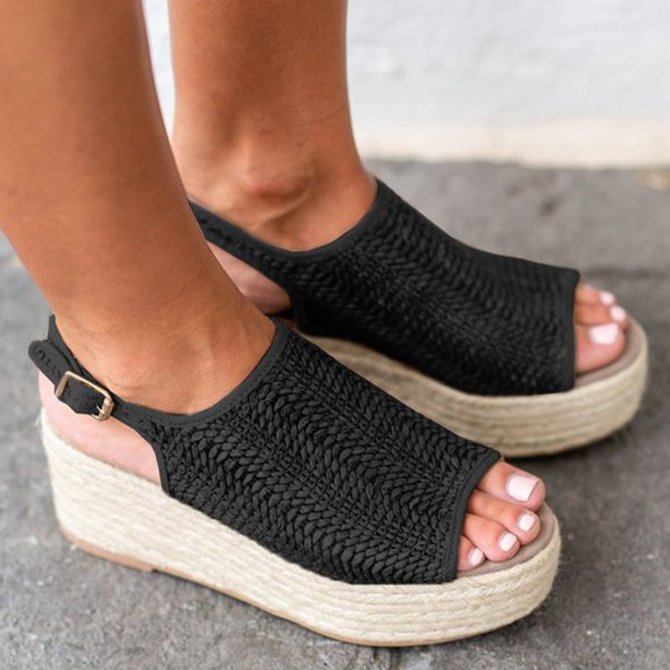 Women's Platform Weaving Peep Toe Buckle Sandals