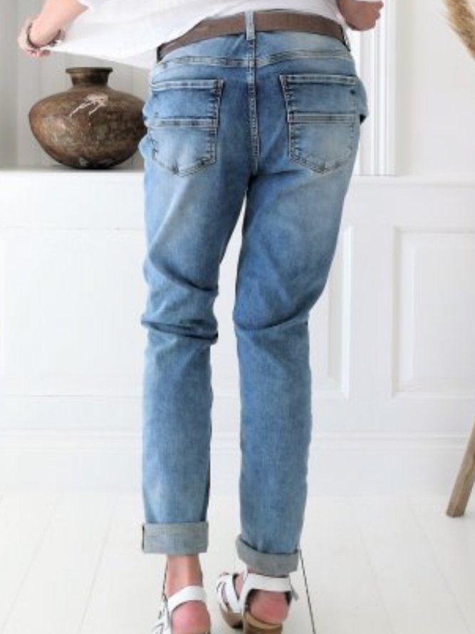 Blue Casual Buttoned Jeans