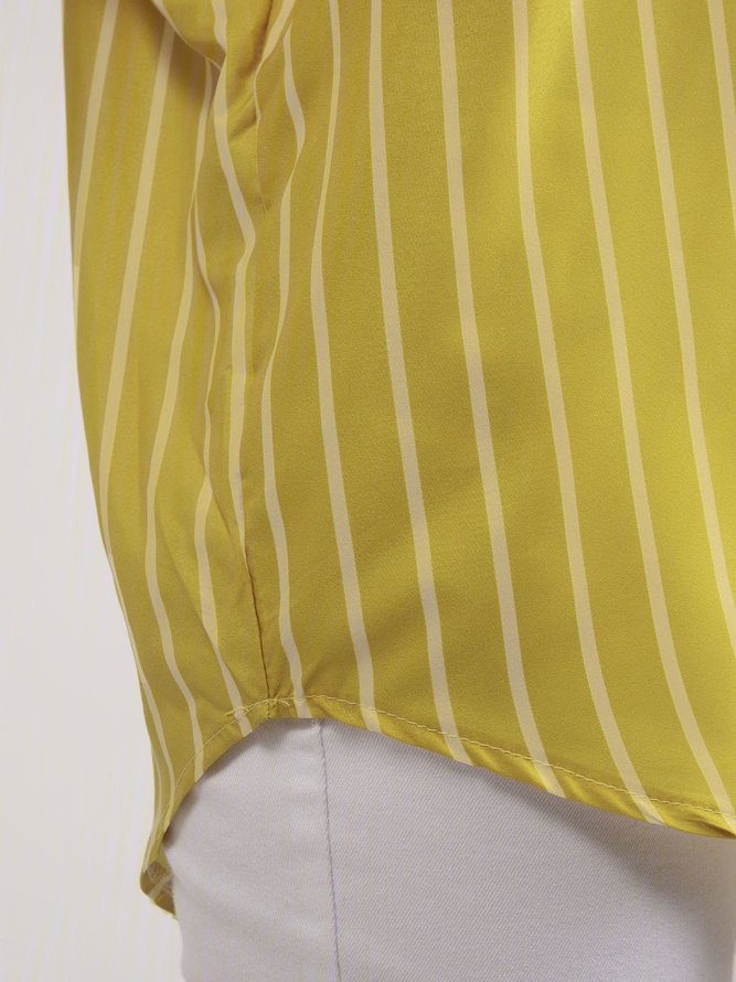 Stripes V Neck Casual Long Sleeve Blouses
