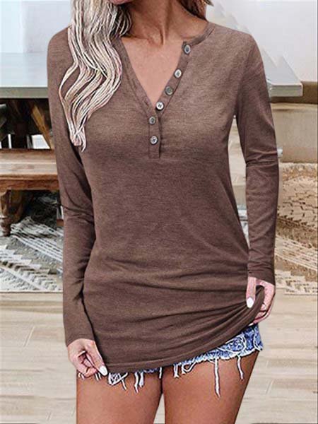 Casual Long Sleeve Buttoned Tops
