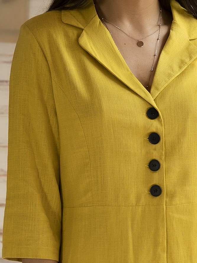 Yellow 3/4 Sleeve Linen Shift Blouse