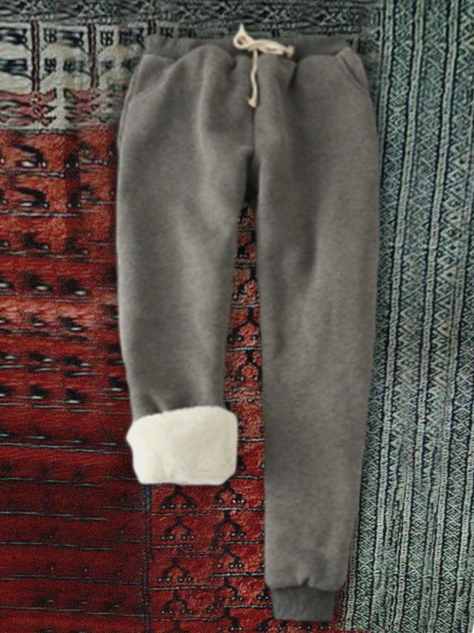 Cotton Casual Sport Color Super Soft Sherpa Fur-Lined Jogger Sweatpants with Pockets