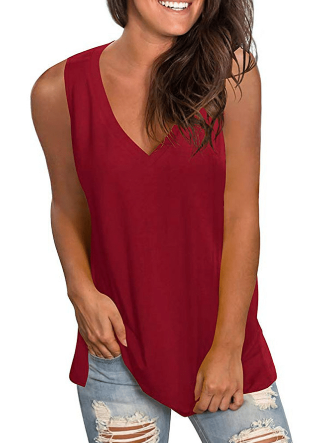 JFN V Neck Solid Causal Tank Top