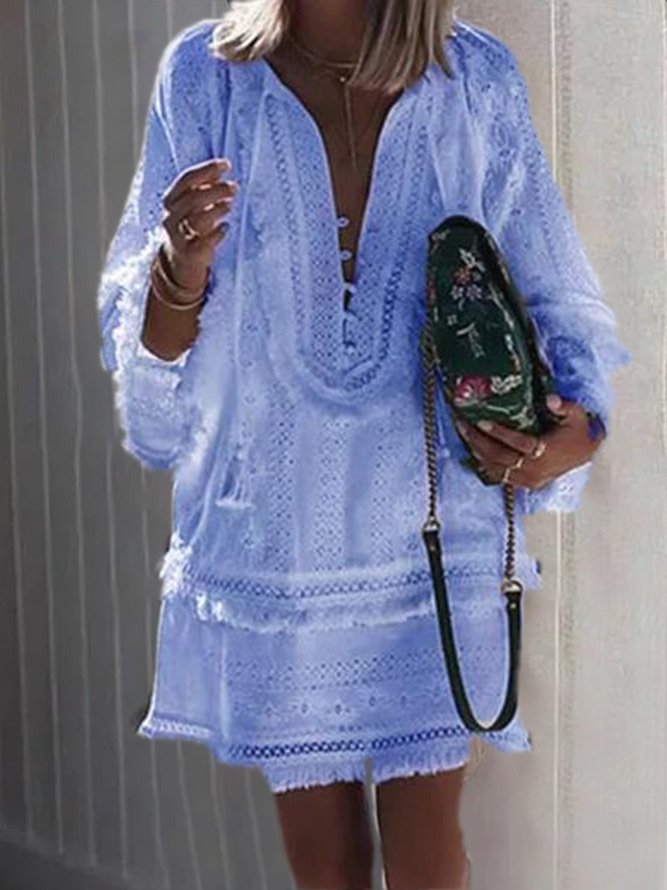V Neck Women Summer Dresses Shift Beach Casual Solid Dresses
