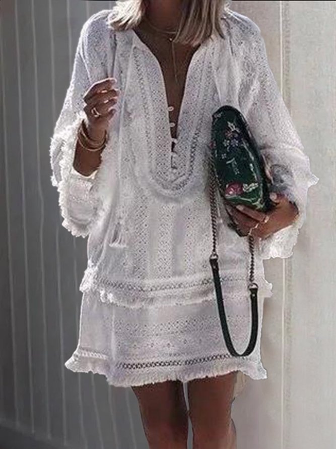 V Neck Women Summer Dresses Shift Beach Casual Solid Dresses