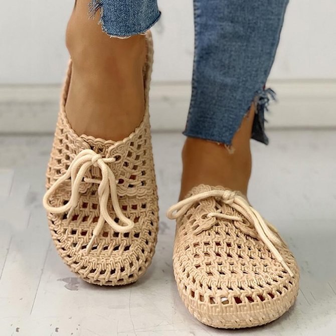 Hollow-Out Pvc Flat Heel Slippers