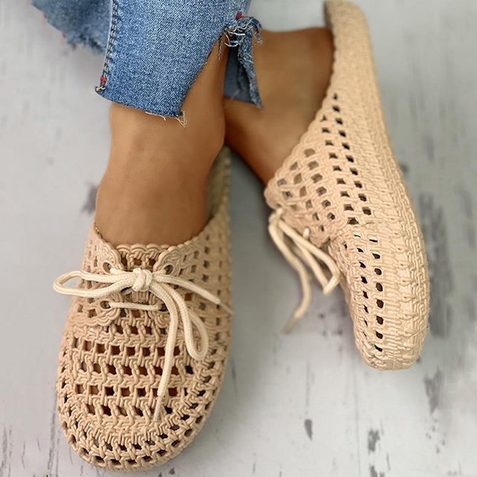 Hollow-Out Pvc Flat Heel Slippers