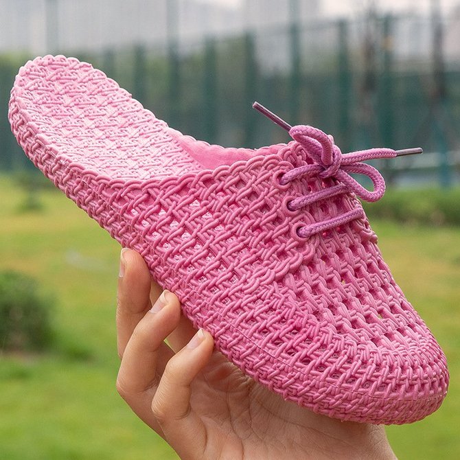 Hollow-Out Pvc Flat Heel Slippers