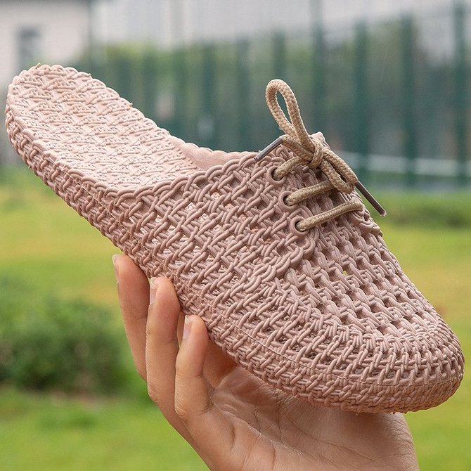 Hollow-Out Pvc Flat Heel Slippers