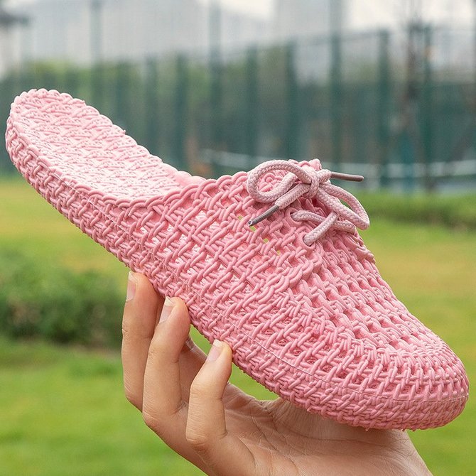 Hollow-Out Pvc Flat Heel Slippers